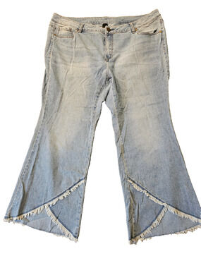 Lane Bryant Womens Flare Boho Retro Light Denim Jeans Plus 22 Fringe 70s Stretch